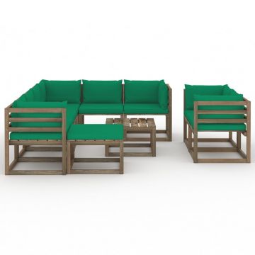 vidaXL Set mobilier de grădină cu perne verzi, 10 piese