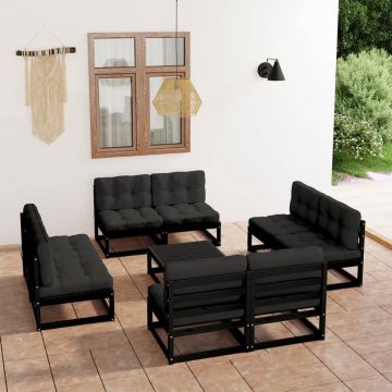 vidaXL Set mobilier grădină cu perne, 9 piese, lemn masiv pin