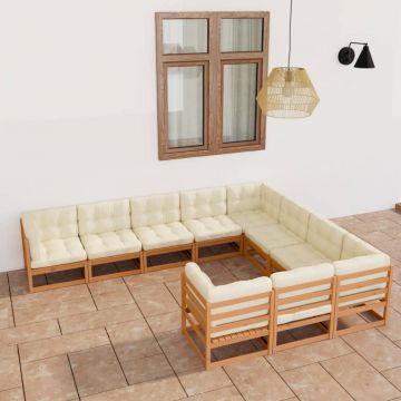 vidaXL Set mobilier grădină perne, 10 piese, maro miere lemn masiv pin