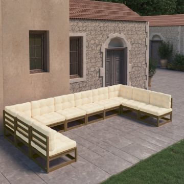 vidaXL Set mobilier grădină&perne 10 piese, maro miere lemn masiv pin