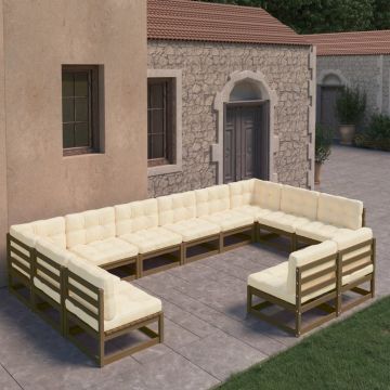 vidaXL Set mobilier grădină&perne 12 piese maro miere lemn masiv pin