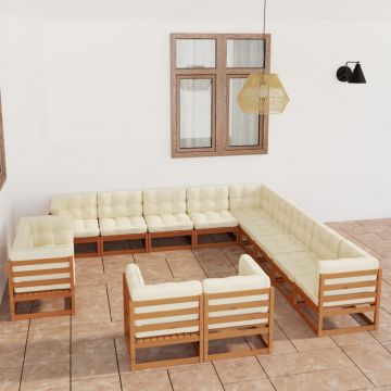 vidaXL Set mobilier grădină&perne 13 piese, maro miere lemn masiv pin