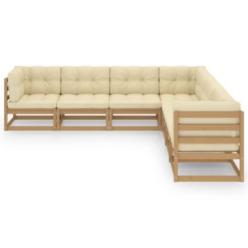 vidaXL Set mobilier grădină, perne, 7 piese, maro miere lemn masiv pin
