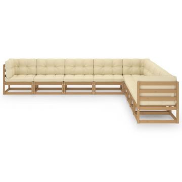 vidaXL Set mobilier grădină, perne, 9 piese, maro miere lemn masiv pin