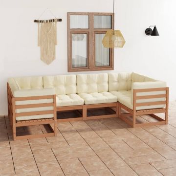 vidaXL Set mobilier grădină, perne, 9 piese, maro miere lemn masiv pin