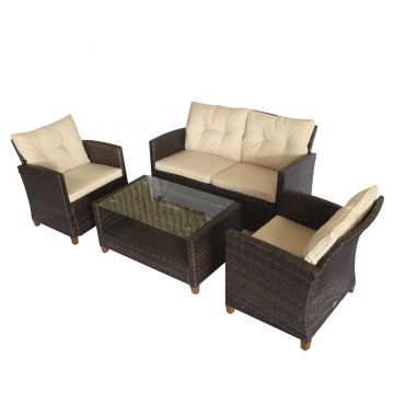 Set Mobilier de Gradina 4 Piese din Ratan PE cu Masuta Outsunny, Maro, Bej 124x68x76cm | Aosom RO