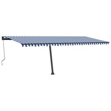 vidaXL Copertină automată cu senzor vânt&LED, albastru&alb, 600x300 cm