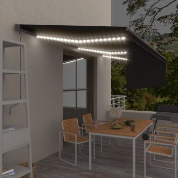 vidaXL Copertină automată cu stor senzor vânt LED, antracit, 6x3 m