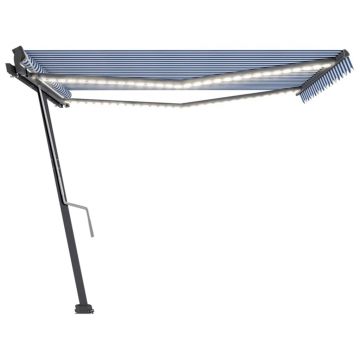 vidaXL Copertină retractabilă manual cu LED, albastru&alb, 400x300 cm