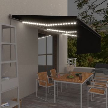 vidaXL Copertină retractabilă manual cu stor&LED, antracit, 6x3 m