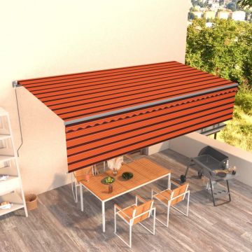 vidaXL Copertină retractabilă manual cu stor, portocaliu&maro, 6x3 m