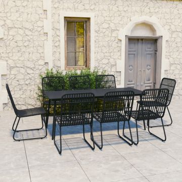 vidaXL Set mobilier de exterior, 9 piese, poliratan și sticlă