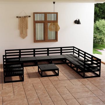 vidaXL Set mobilier de grădină, 11 piese, negru, lemn masiv de pin