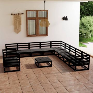 vidaXL Set mobilier de grădină, 12 piese, negru, lemn masiv de pin