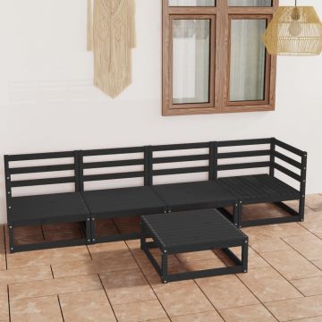 vidaXL Set mobilier de grădină, 5 piese, negru, lemn masiv de pin