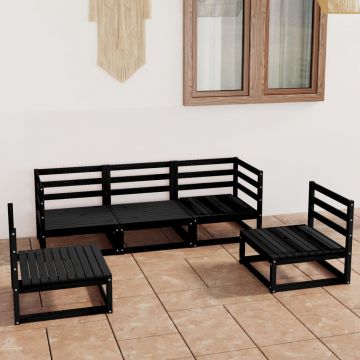 vidaXL Set mobilier de grădină, 5 piese, negru, lemn masiv de pin