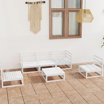 vidaXL Set mobilier de grădină, 6 piese, alb, lemn masiv de pin