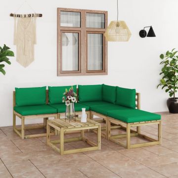 vidaXL Set mobilier de grădină, 6 piese, cu perne verzi
