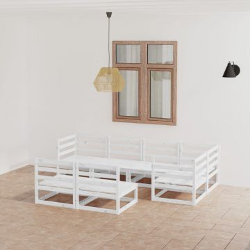 vidaXL Set mobilier de grădină, 7 piese, alb, lemn masiv de pin