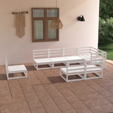 vidaXL Set mobilier de grădină, 8 piese, alb, lemn masiv de pin