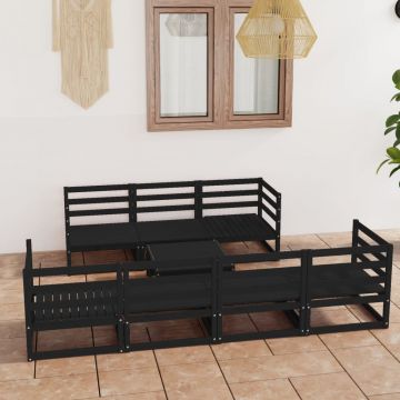 vidaXL Set mobilier de grădină, 8 piese, negru, lemn masiv de pin