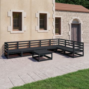 vidaXL Set mobilier de grădină, 8 piese, negru, lemn masiv de pin