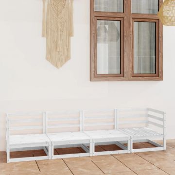 vidaXL Set mobilier de grădină cu 4 locuri, alb, lemn masiv de pin