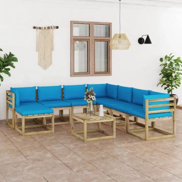 vidaXL Set mobilier grădină cu perne 9 piese lemn pin impregnat