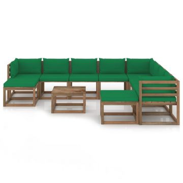 vidaXL Set mobilier de grădină cu perne verzi, 11 piese