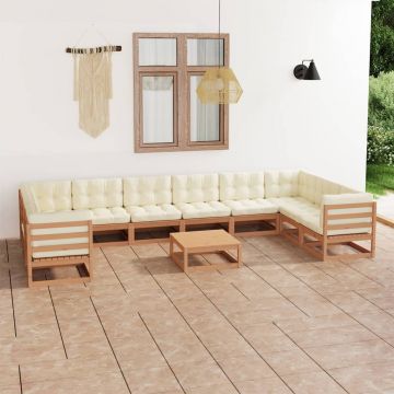 vidaXL Set mobilier grădină cu perne, 11 piese, maro, lemn masiv pin