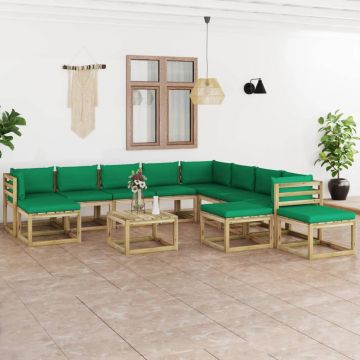 vidaXL Set mobilier grădină cu perne, 12 piese, lemn tratat de pin