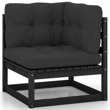 vidaXL Set mobilier grădină cu perne, 2 piese, negru, lemn masiv pin