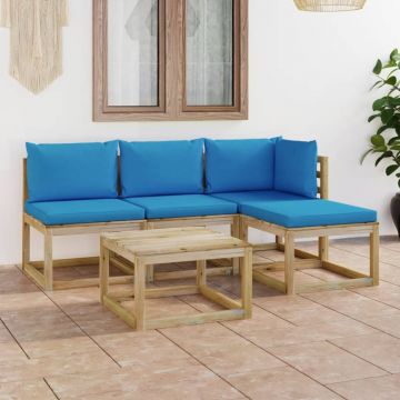 vidaXL Set mobilier de grădină cu perne albastru deschis, 5 piese