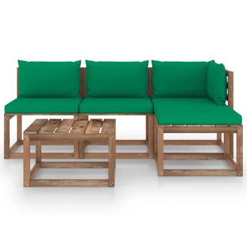 vidaXL Set mobilier grădină paleți cu perne, 5 piese, lemn pin tratat