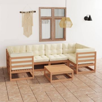 vidaXL Set mobilier grădină perne, 7 piese, maro miere lemn masiv pin