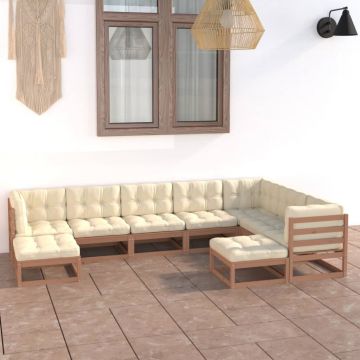 vidaXL Set mobilier grădină&perne 9 piese maro miere lemn masiv pin