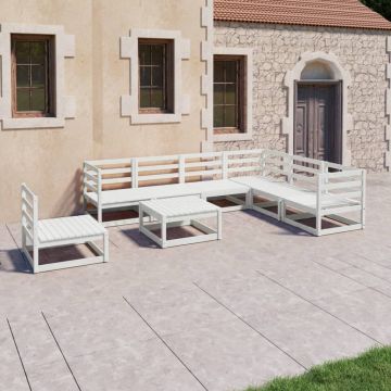 vidaXL Set mobilier relaxare de grădină 8 piese alb lemn masiv de pin