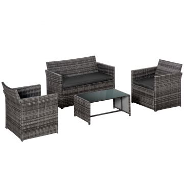 Set 4 Piese Mobilier de Gradina din Rattan (PE) Outsunny, 2 Scaune, Canapea 2 locuri, Maro | Aosom RO