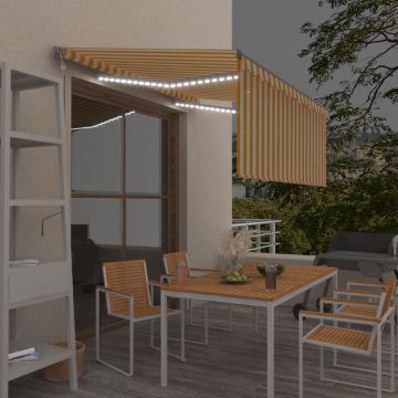 vidaXL Copertină automată cu stor&LED&senzor vânt albastru&alb 3x2,5 m