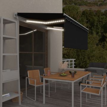 vidaXL Copertină automată cu stor&LED&senzor vânt, antracit, 3x2,5 m