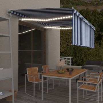 vidaXL Copertină automată cu stor&senzor vânt&LED, albastru&alb, 4x3 m vidaXL Copertină automată cu stor&senzor vânt&LED, albastru&alb, 4x3 m