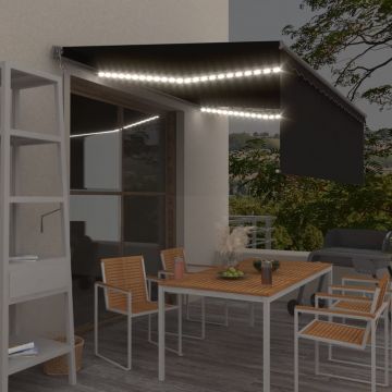 vidaXL Copertină automată cu stor&senzor vânt&LED, antracit, 4x3 m
