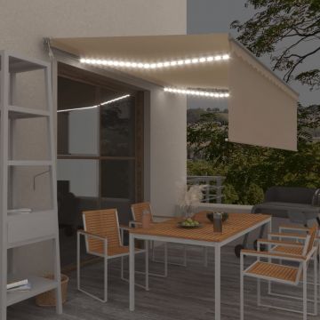 vidaXL Copertină automată cu stor&senzor vânt&LED, crem, 4x3 m
