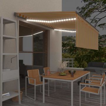vidaXL Copertină automată cu stor&senzor vânt&LED, galben&alb, 4x3 m