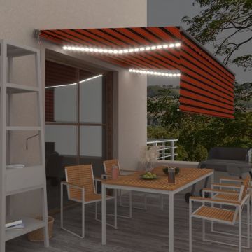 vidaXL Copertină automată cu stor&senzor vânt&LED portocaliu&maro 4x3m