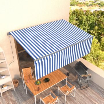 vidaXL Copertină retractabilă automat cu stor, albastru & alb, 4x3 m