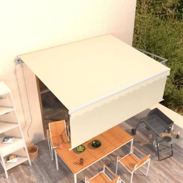 vidaXL Copertină retractabilă automat cu stor, crem, 4,5x3 m