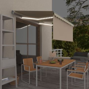 vidaXL Copertină retractabilă manual cu stor&LED, crem, 3x2,5 m