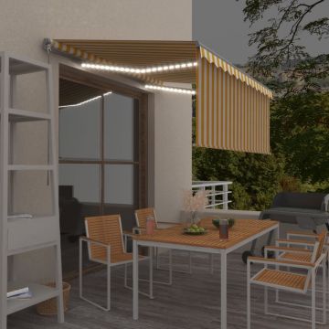 vidaXL Copertină retractabilă manual cu stor&LED, galben & alb 3x2,5 m