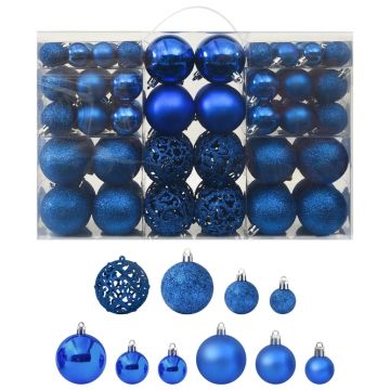 vidaXL Set de globuri de Crăciun, 100 piese, albastru